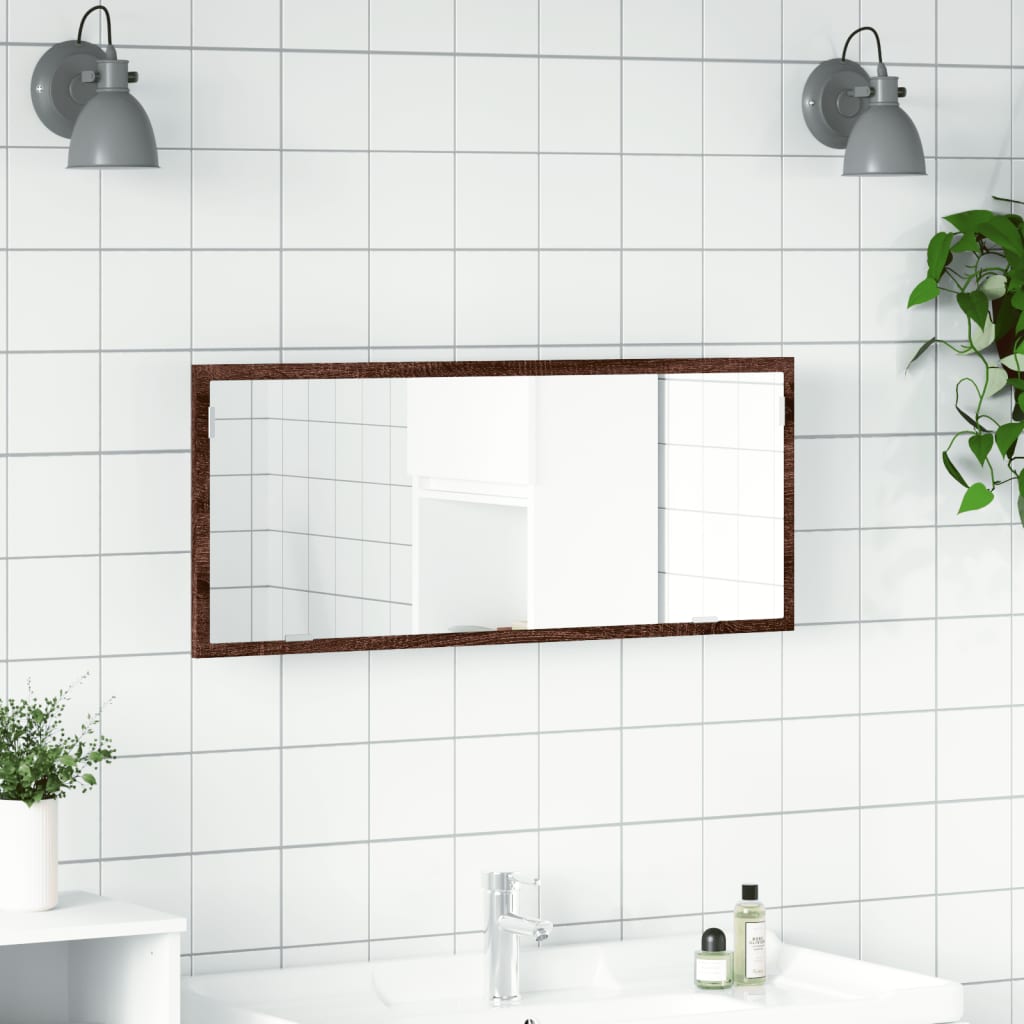 vidaXL LED Bathroom Mirror Brown Oak 100x8,5x37 cm Engineered Wood