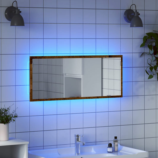 vidaXL LED Bathroom Mirror Old Wood 100x8.5x37 cm Engineered Wood