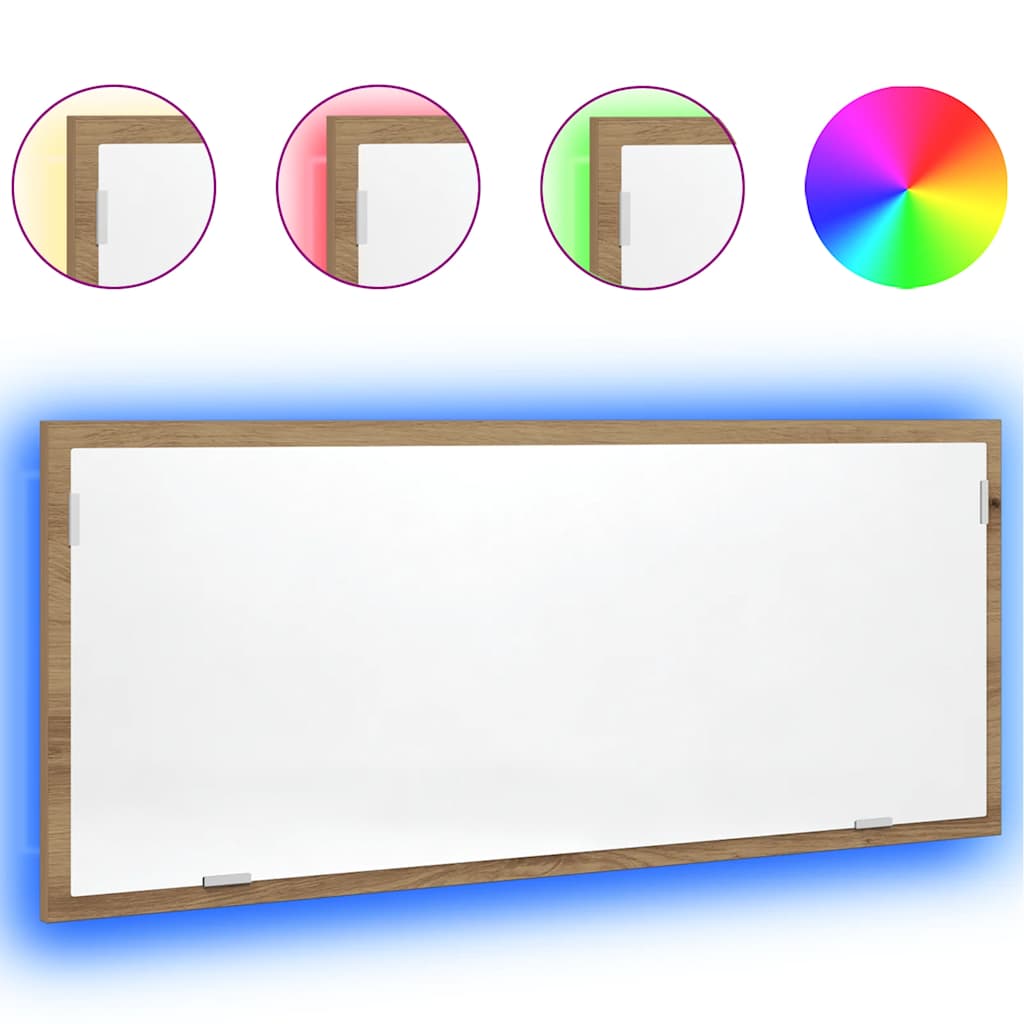 vidaXL LED Bathroom Mirror Artisan Oak 100x8,5x37 cm Engineered Wood