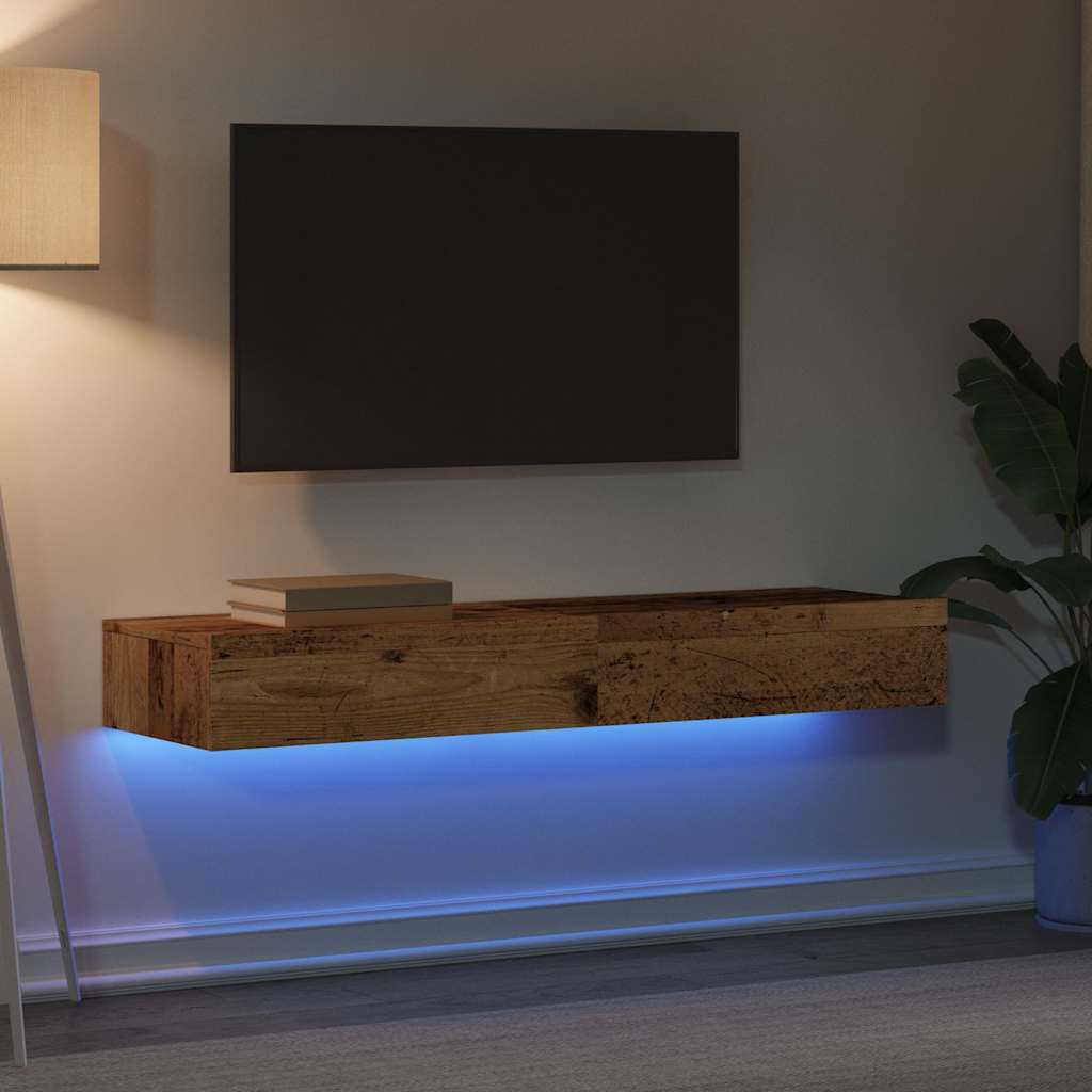 vidaXL 2 Piece TV Cabinet Set with LED Lights Old Wood 60x35x15,5 cm