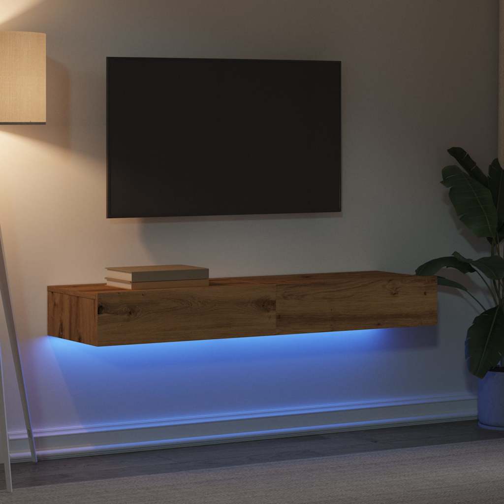 vidaXL 2 Piece TV Cabinet Set with LED Lights Artisan Oak 60x35x15,5 cm