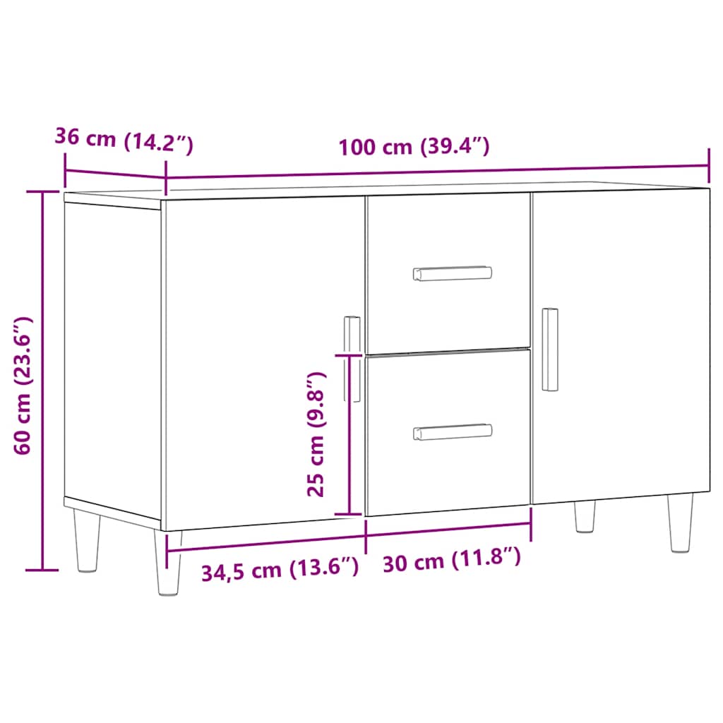 vidaXL Sideboard Artisan Oak 100x36x60 cm Engineered Wood