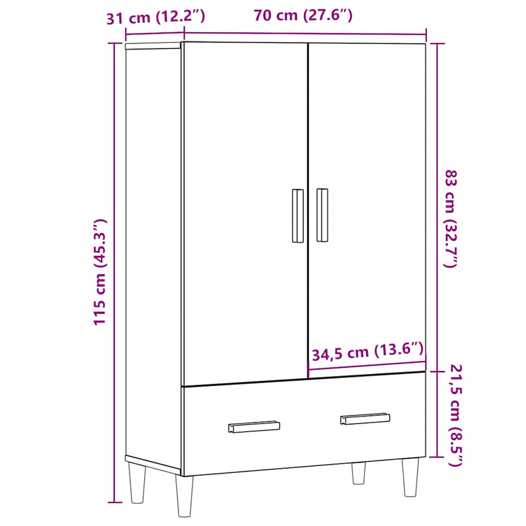 vidaXL Highboard Old Wood 70x31x115 cm Engineered Wood