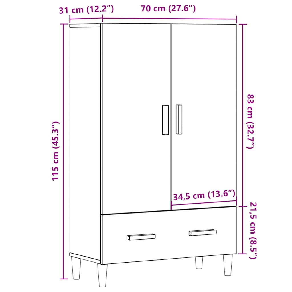 vidaXL Highboard Artisan Oak 70x31x115 cm Engineered Wood