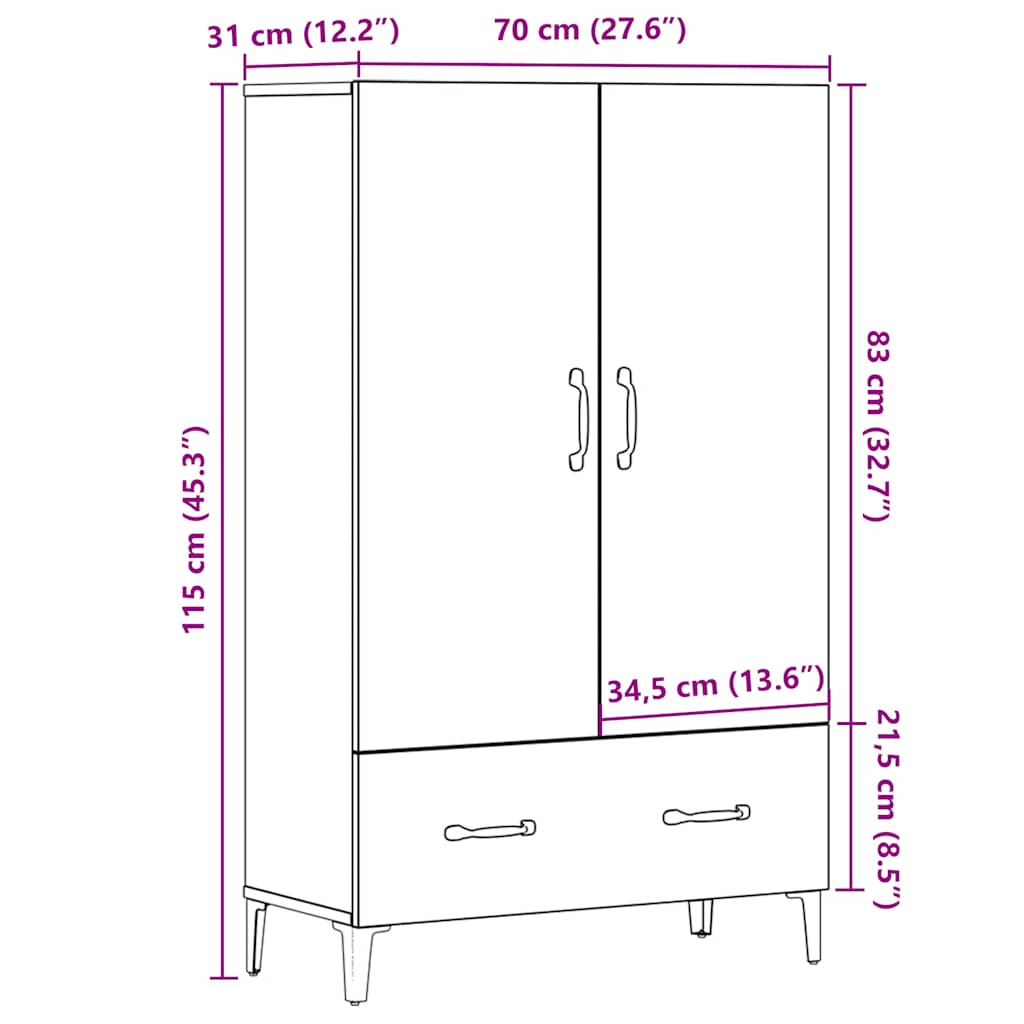 vidaXL Highboard Artisan Oak 70x31x115 cm Engineered Wood