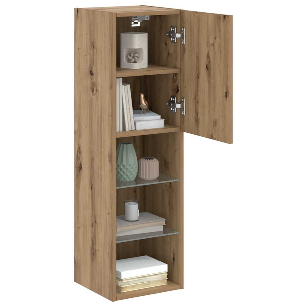 vidaXL TV Cabinets with LED Lights 2 pcs Artisian Oak 30.5x30x102 cm