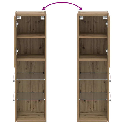 vidaXL TV Cabinets with LED Lights 2 pcs Artisian Oak 30.5x30x102 cm