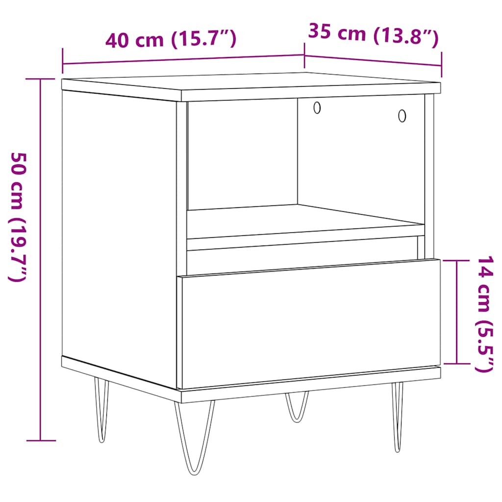 vidaXL Bedside Cabinet Old Wood 40x35x50 cm Engineered Wood