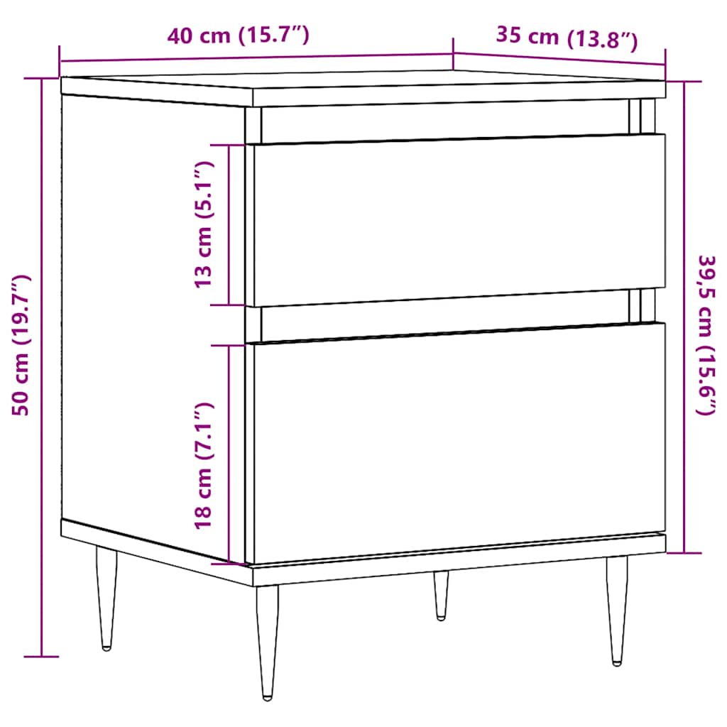 vidaXL Bedside Cabinet Artisan Oak 40x35x50 cm Engineered Wood