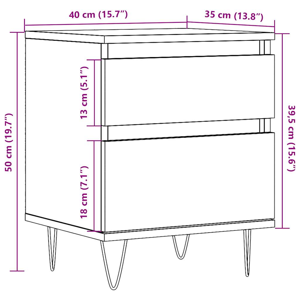 vidaXL Bedside Cabinet Old Wood 40x35x50 cm Engineered Wood