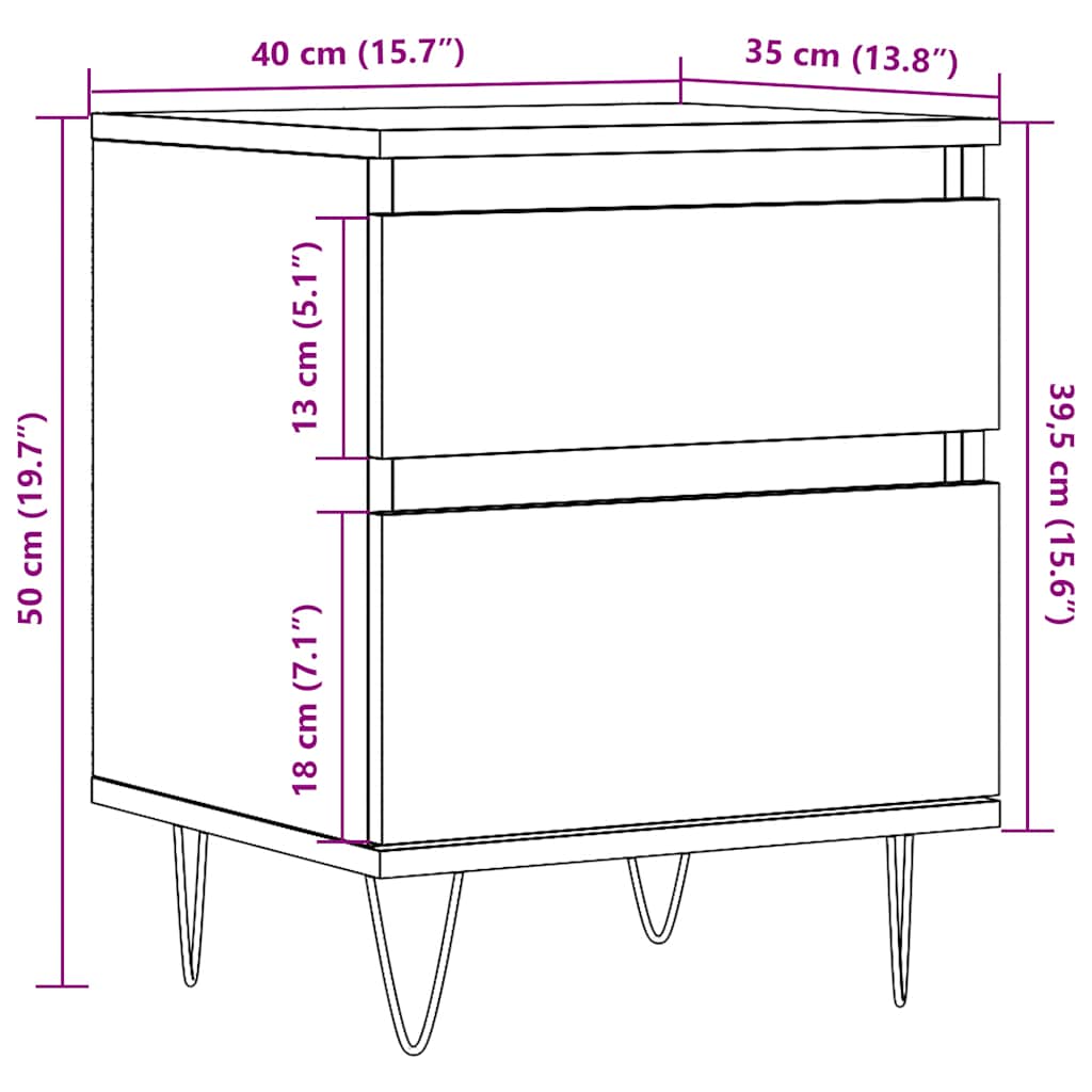 vidaXL Bedside Cabinet Artisan Oak 40x35x50 cm Engineered Wood