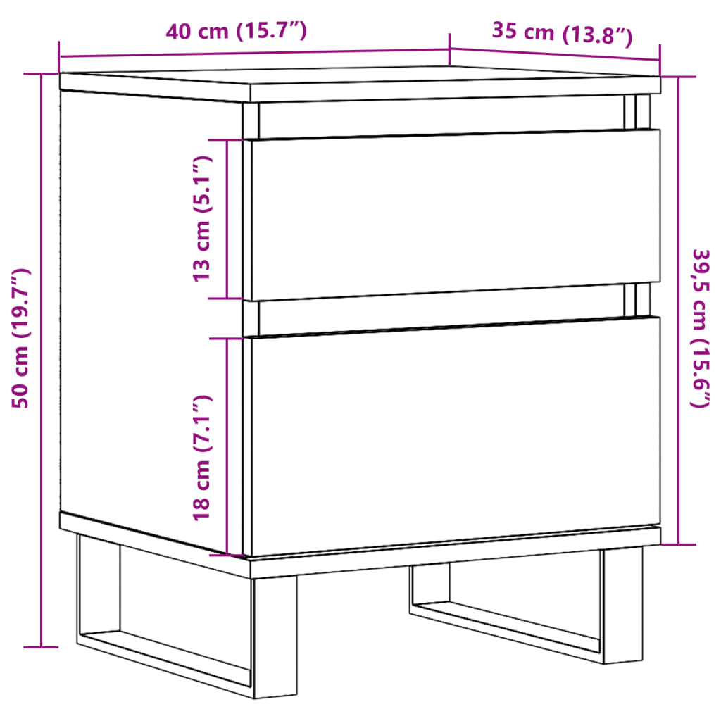 vidaXL Bedside Cabinet Old Wood 40x35x50 cm Engineered Wood