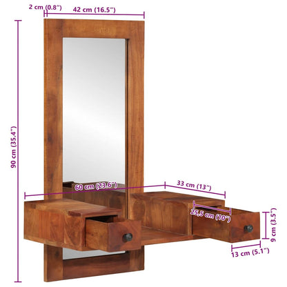vidaXL Wall Mirror with Drawers 60x33x90 cm Solid Wood Acacia