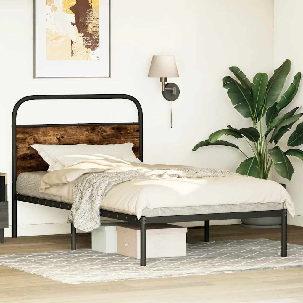 vidaXL Bed Frame Without Mattress 100x190 cm Smoked Oak Engineered Wood