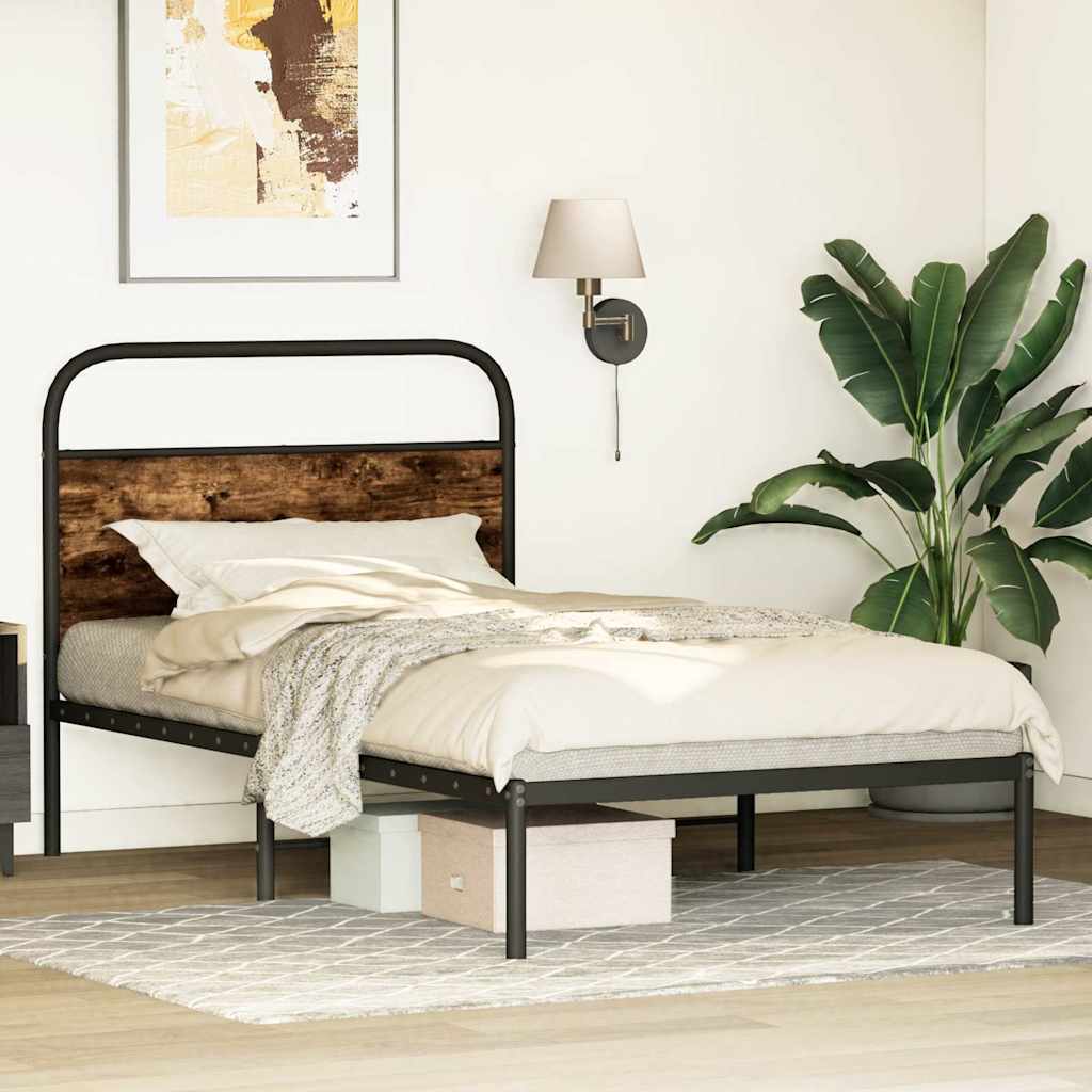 vidaXL Bed Frame Without Mattress 107x203 cm Smoked Oak Engineered Wood