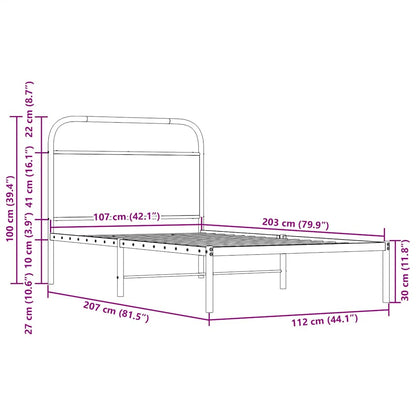 vidaXL Bed Frame Without Mattress 107x203 cm Smoked Oak Engineered Wood