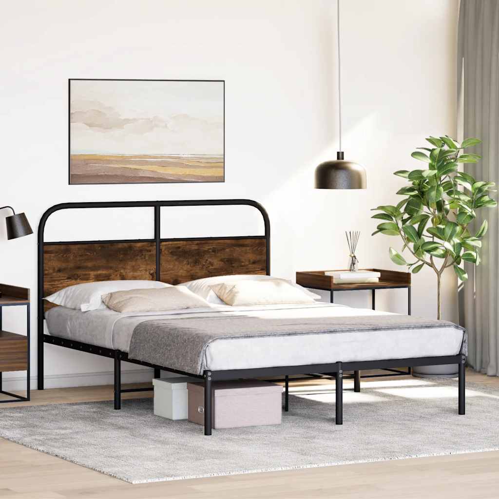 vidaXL Bed Frame Without Mattress 135x190 cm Double Smoked Oak Engineered Wood