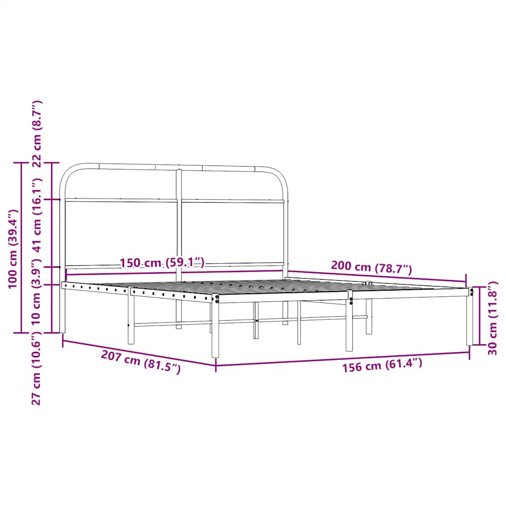 vidaXL Bed Frame Without Mattress 150x200 cm King Size Smoked Oak Engineered Wood