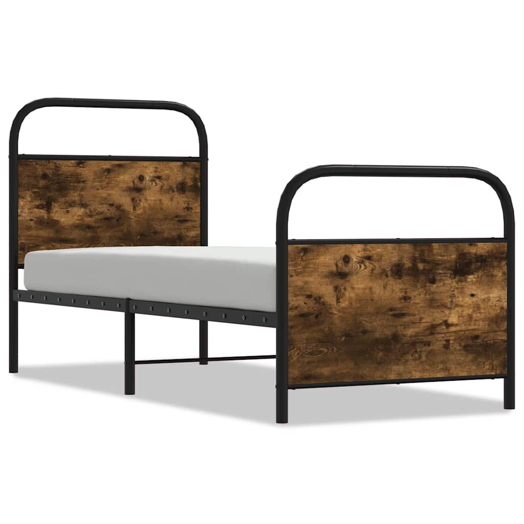 vidaXL Bed Frame Without Mattress 75x190 cm Small Single Smoked Oak Engineered Wood