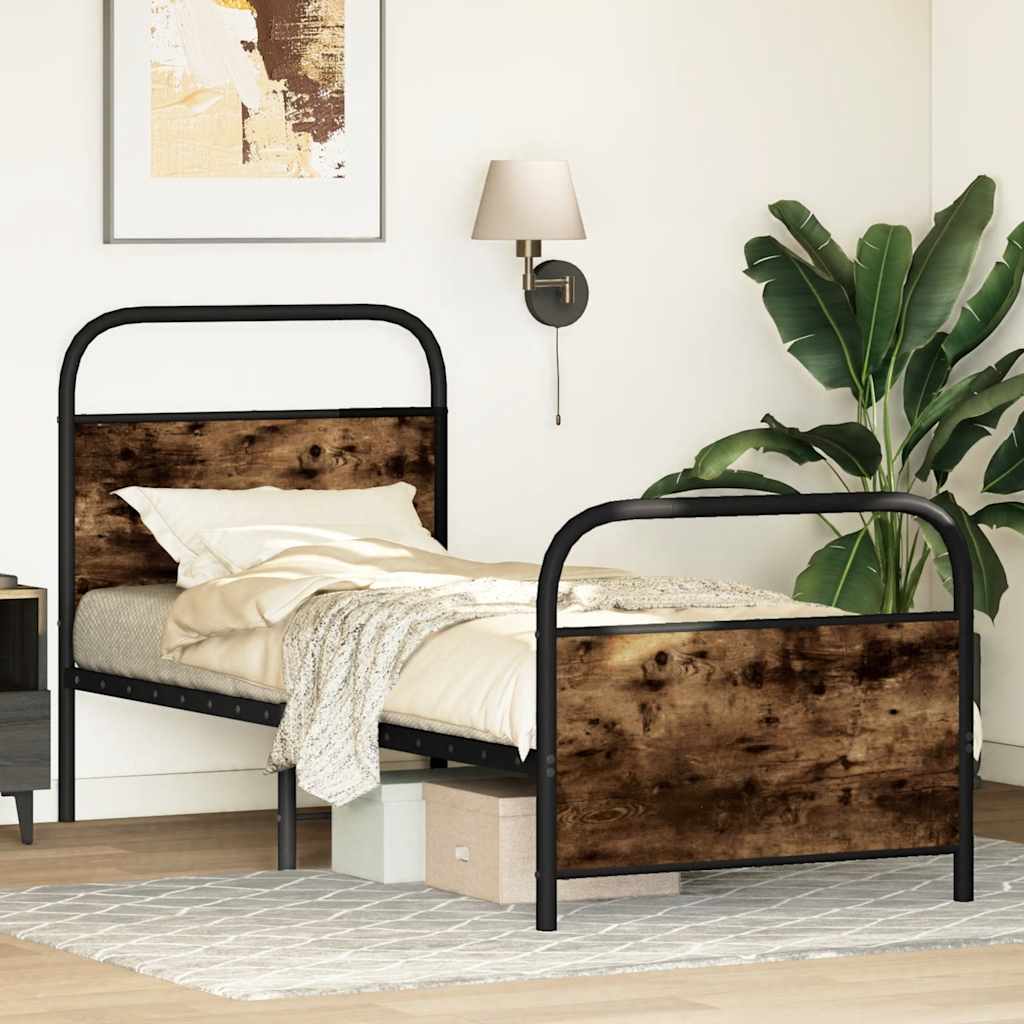 vidaXL Bed Frame Without Mattress 75x190 cm Small Single Smoked Oak Engineered Wood