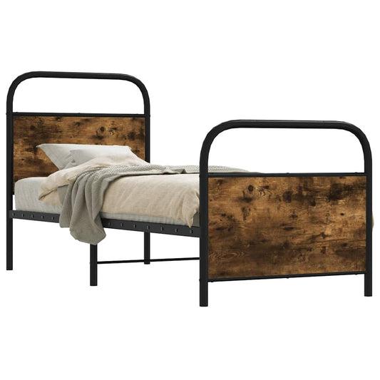 vidaXL Bed Frame Without Mattress 75x190 cm Small Single Smoked Oak Engineered Wood
