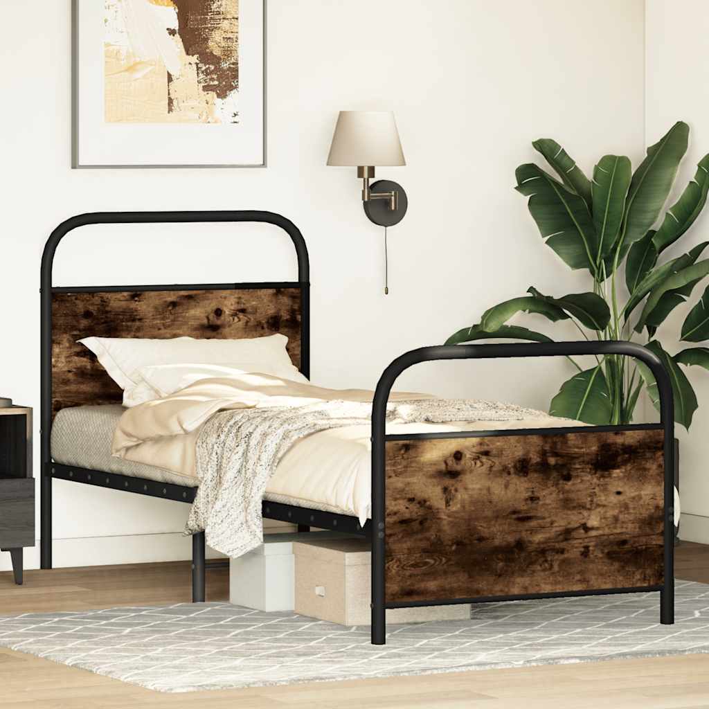 vidaXL Bed Frame Without Mattress 80x200 cm Smoked Oak Engineered Wood