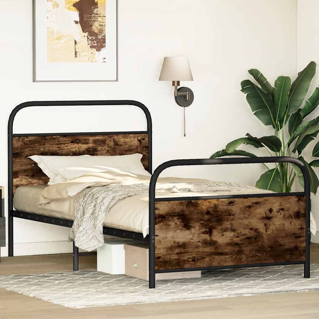 vidaXL Bed Frame Without Mattress 100x200 cm Smoked Oak Engineered Wood