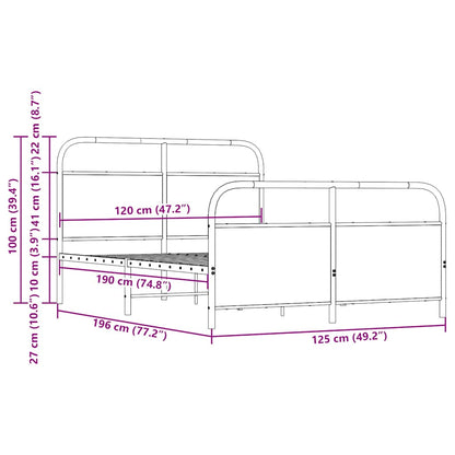 vidaXL Bed Frame Without Mattress 120x190 cm Small Double Smoked Oak Engineered Wood