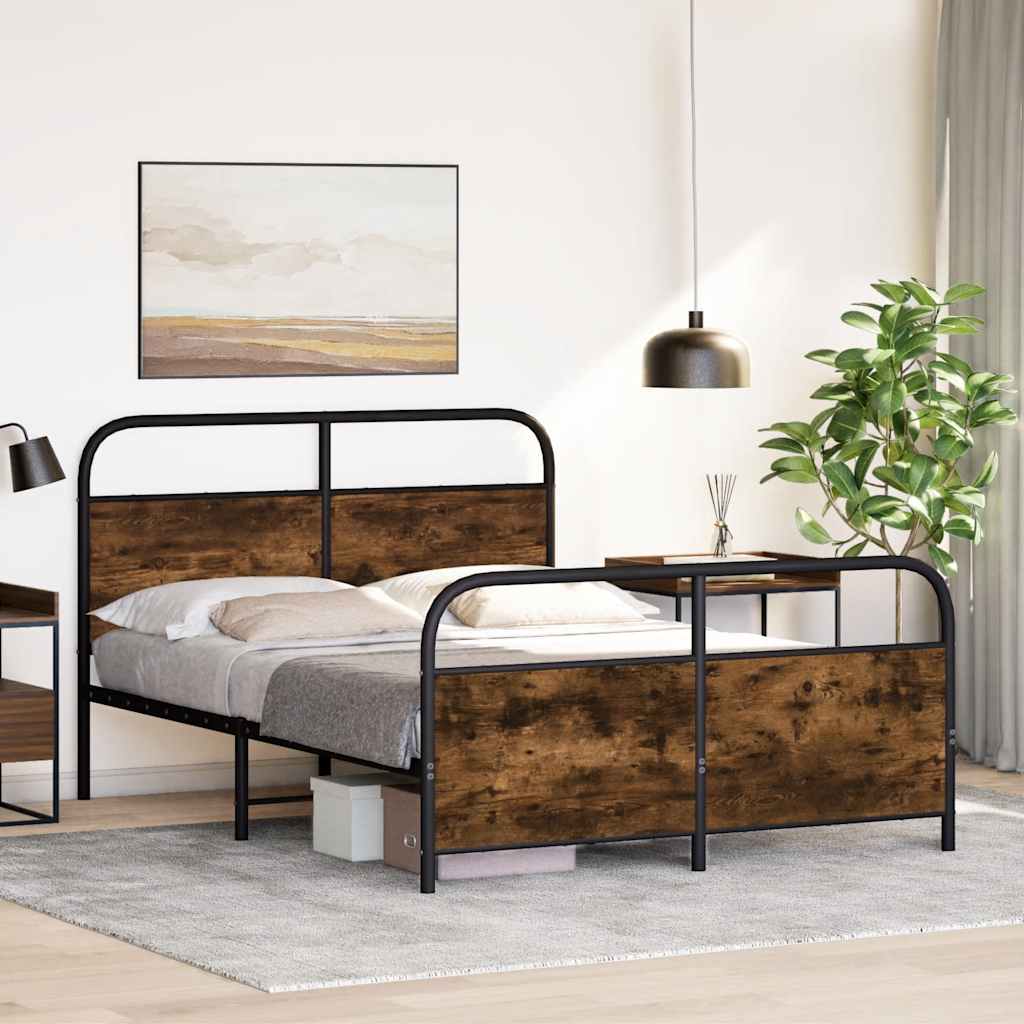 vidaXL Bed Frame Without Mattress 120x200 cm Smoked Oak Engineered Wood
