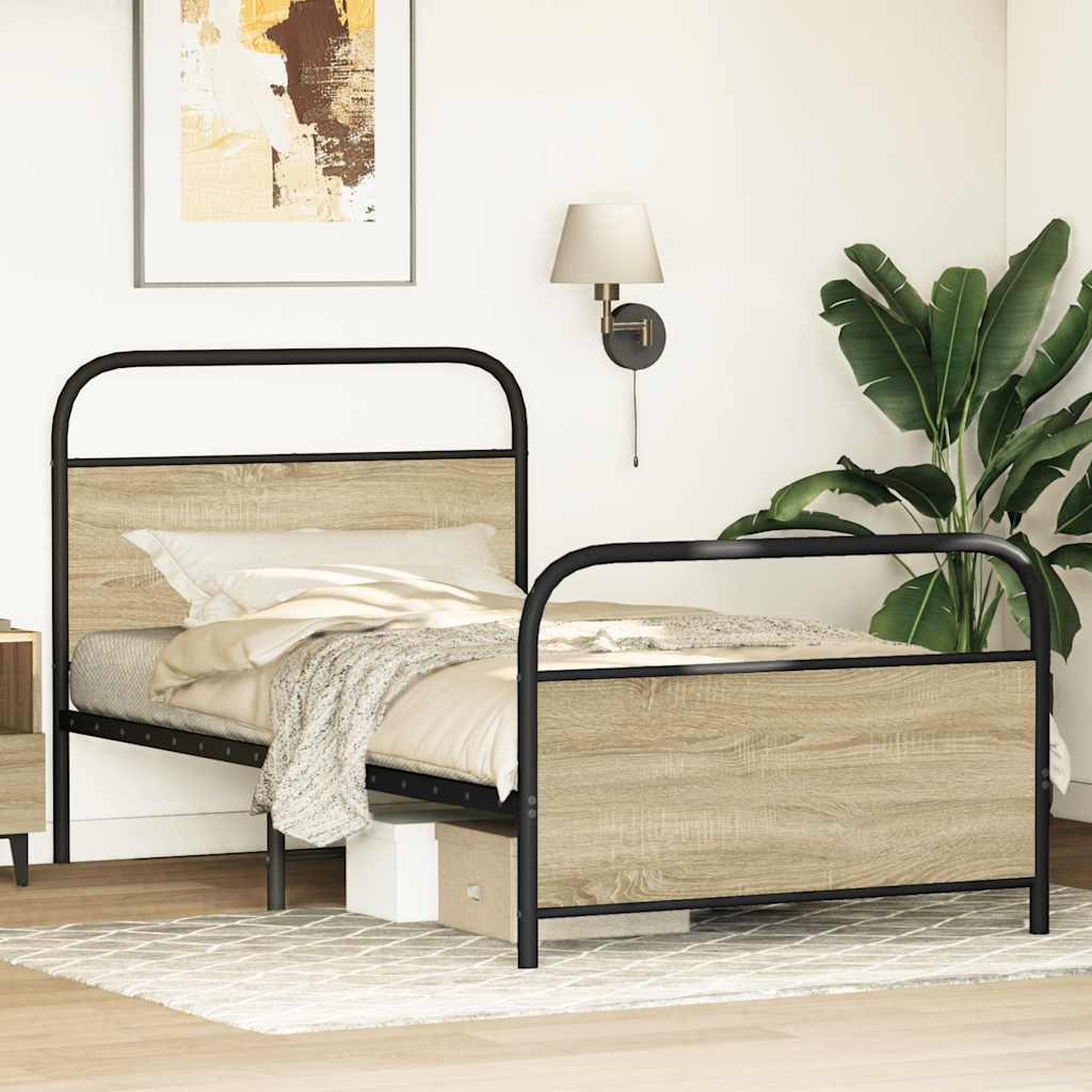 vidaXL Bed Frame Without Mattress 107x203 cm Sonoma Oak Engineered Wood