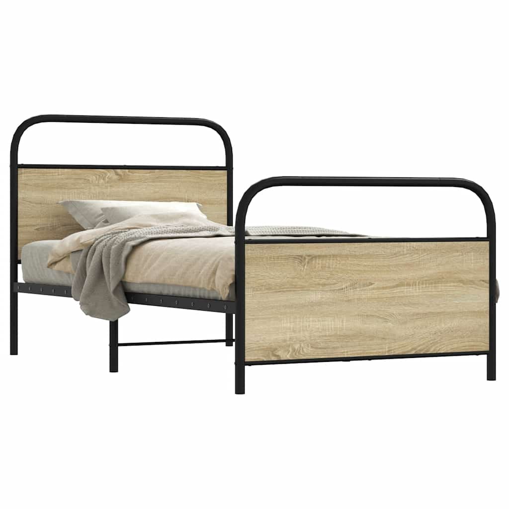 vidaXL Bed Frame Without Mattress 107x203 cm Sonoma Oak Engineered Wood