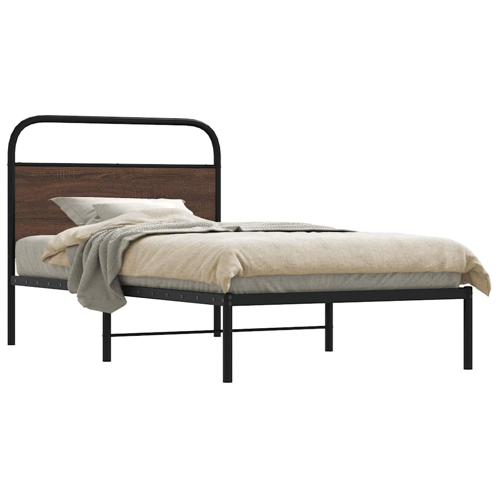 vidaXL Bed Frame Without Mattress 90x190 cm Single Brown Oak Engineered Wood