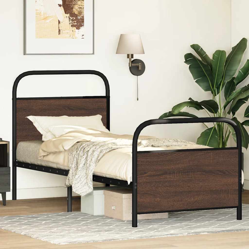 vidaXL Bed Frame Without Mattress 75x190 cm Small Single Brown Oak Engineered Wood
