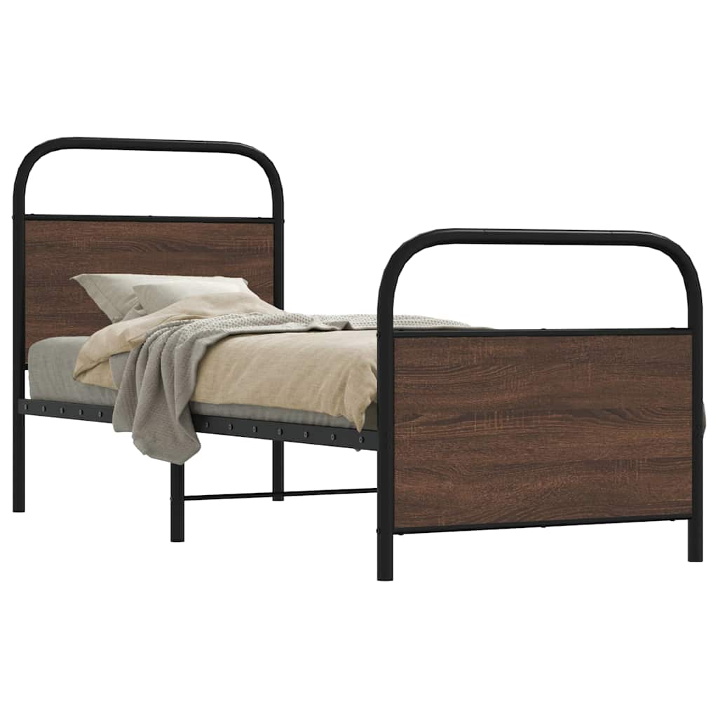 vidaXL Bed Frame Without Mattress 75x190 cm Small Single Brown Oak Engineered Wood