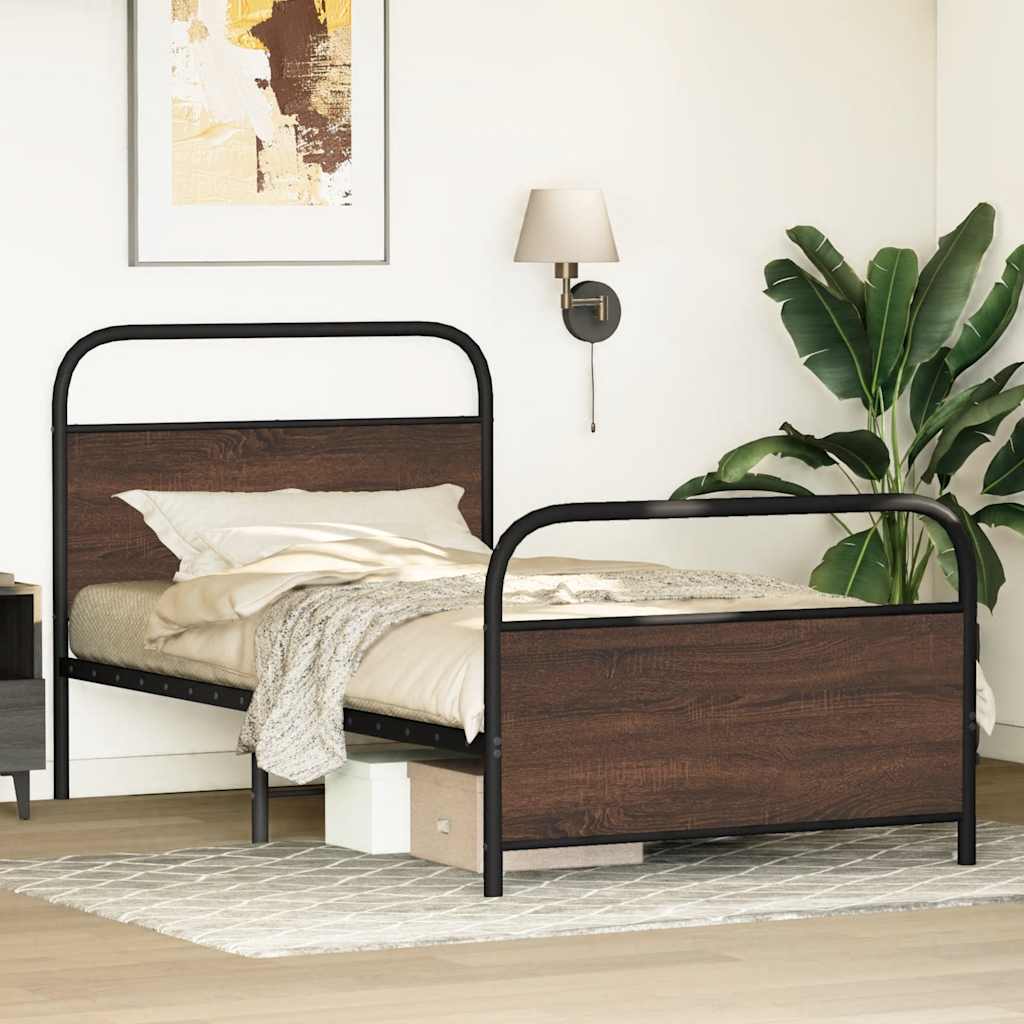 vidaXL Bed Frame Without Mattress 90x190 cm Single Brown Oak Engineered Wood