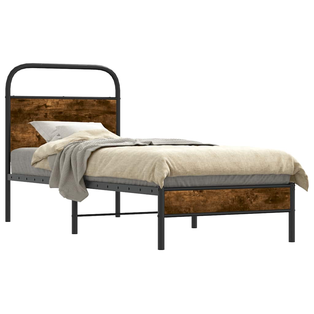 vidaXL Bed Frame Without Mattress 75x190 cm Smoked Oak Engineered Wood