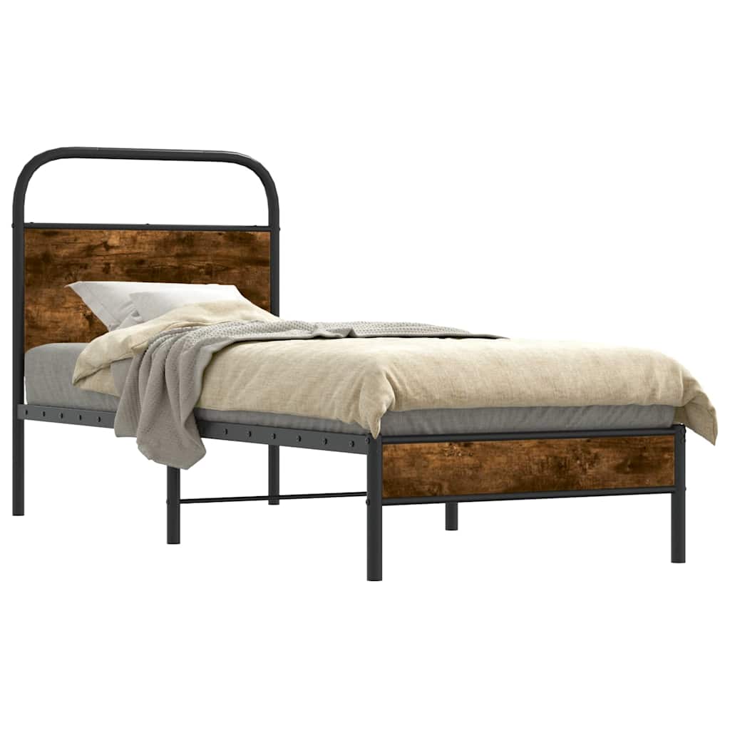 vidaXL Bed Frame Without Mattress 75x190 cm Smoked Oak Engineered Wood