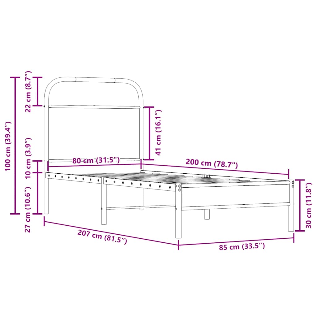 vidaXL Bed Frame Without Mattress 80x200 cm Smoked Oak Engineered Wood