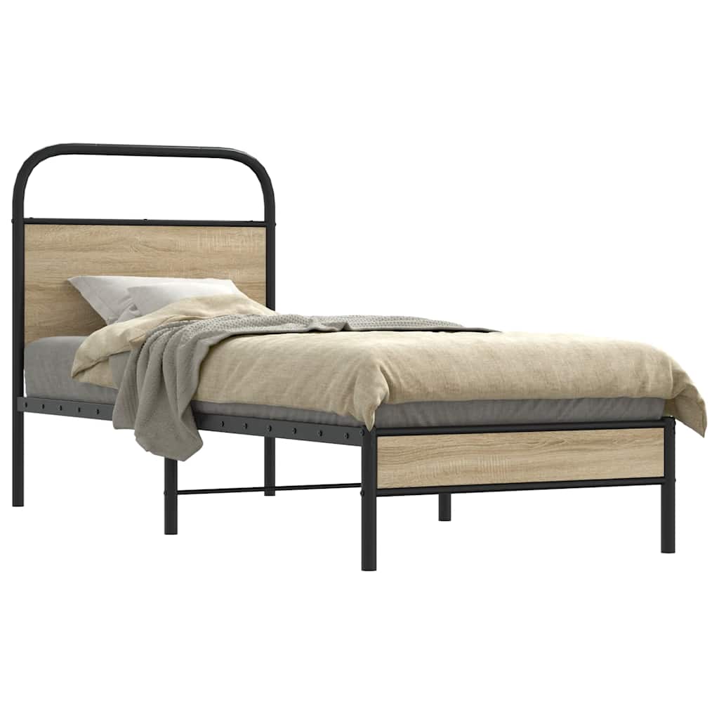vidaXL Bed Frame Without Mattress 80x200 cm Smoked Oak Engineered Wood