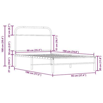 vidaXL Bed Frame Without Mattress 90x190 cm Smoked Oak Engineered Wood