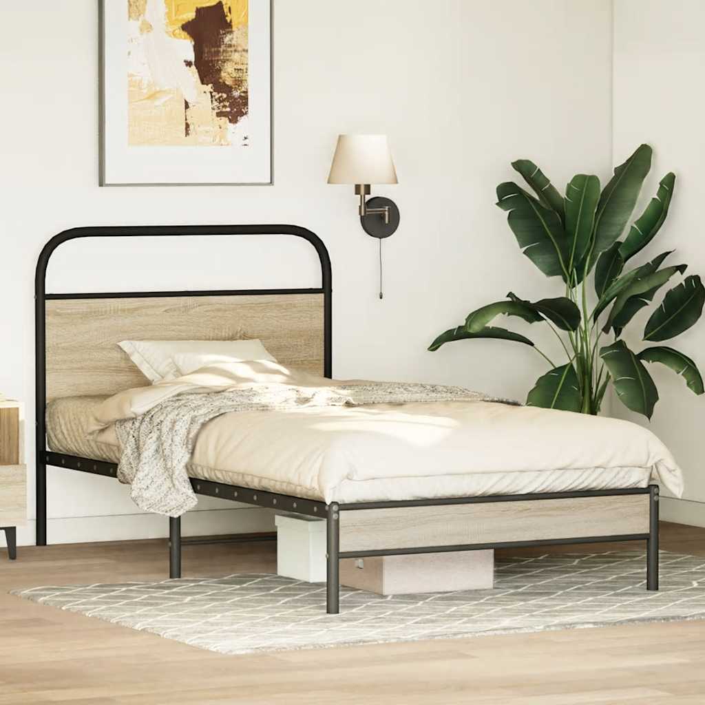 vidaXL Bed Frame Without Mattress 90x200 cm Smoked Oak Engineered Wood