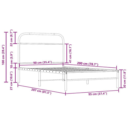 vidaXL Bed Frame Without Mattress 90x200 cm Smoked Oak Engineered Wood