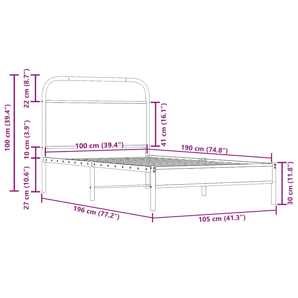vidaXL Bed Frame Without Mattress 100x190 cm Smoked Oak Engineered Wood