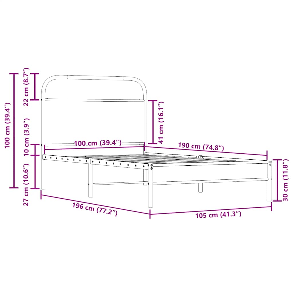 vidaXL Bed Frame Without Mattress 100x200 cm Smoked Oak Engineered Wood