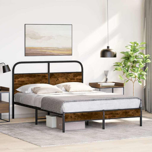 vidaXL Bed Frame Without Mattress 120x190 cm Smoked Oak Engineered Wood