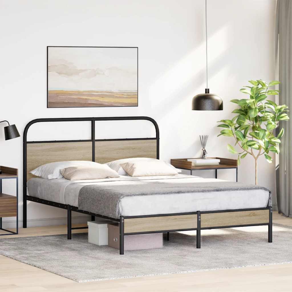 vidaXL Bed Frame Without Mattress 135x190 cm Smoked Oak Engineered Wood
