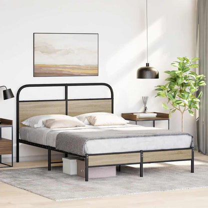 vidaXL Bed Frame Without Mattress 135x190 cm Smoked Oak Engineered Wood