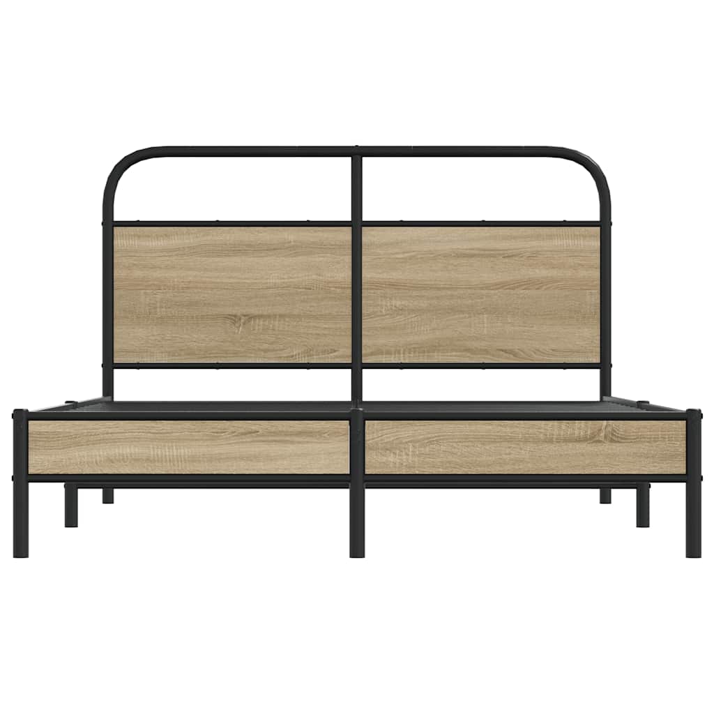 vidaXL Bed Frame Without Mattress 135x190 cm Smoked Oak Engineered Wood