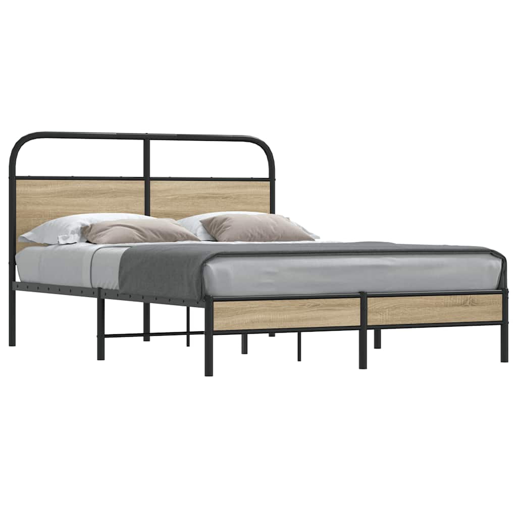 vidaXL Bed Frame Without Mattress 135x190 cm Smoked Oak Engineered Wood