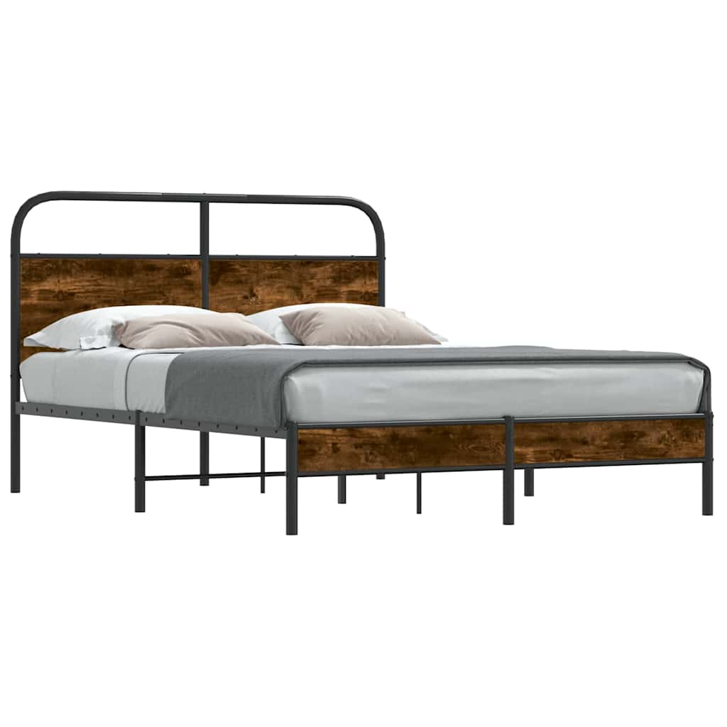 vidaXL Bed Frame Without Mattress 140x200 cm Smoked Oak Engineered Wood